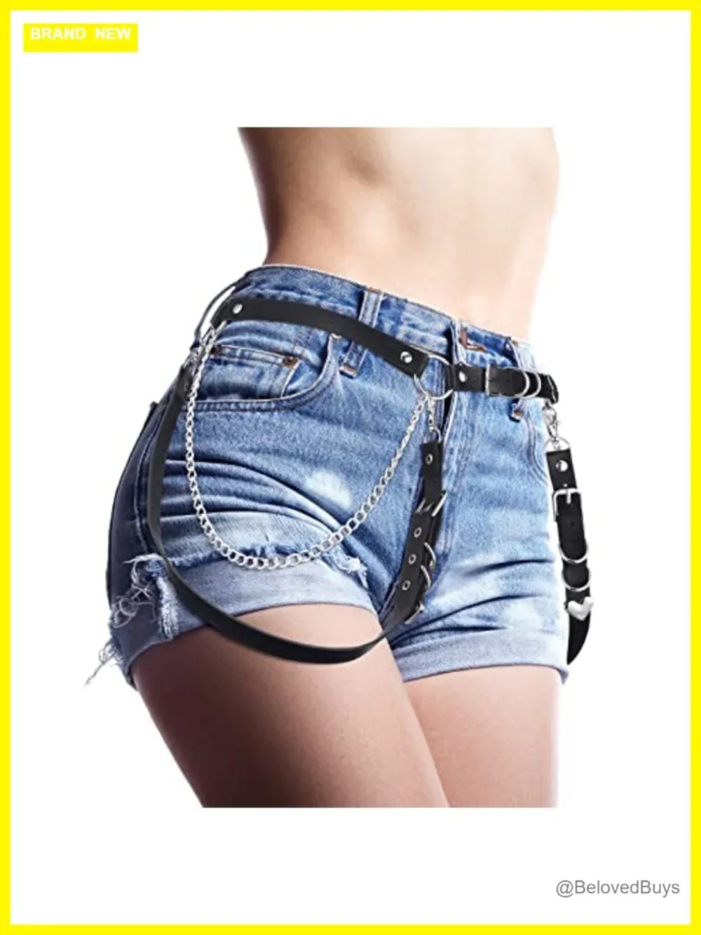 4 Pcs Punk Waist Chain Belt for Women Black Leather Body Chain